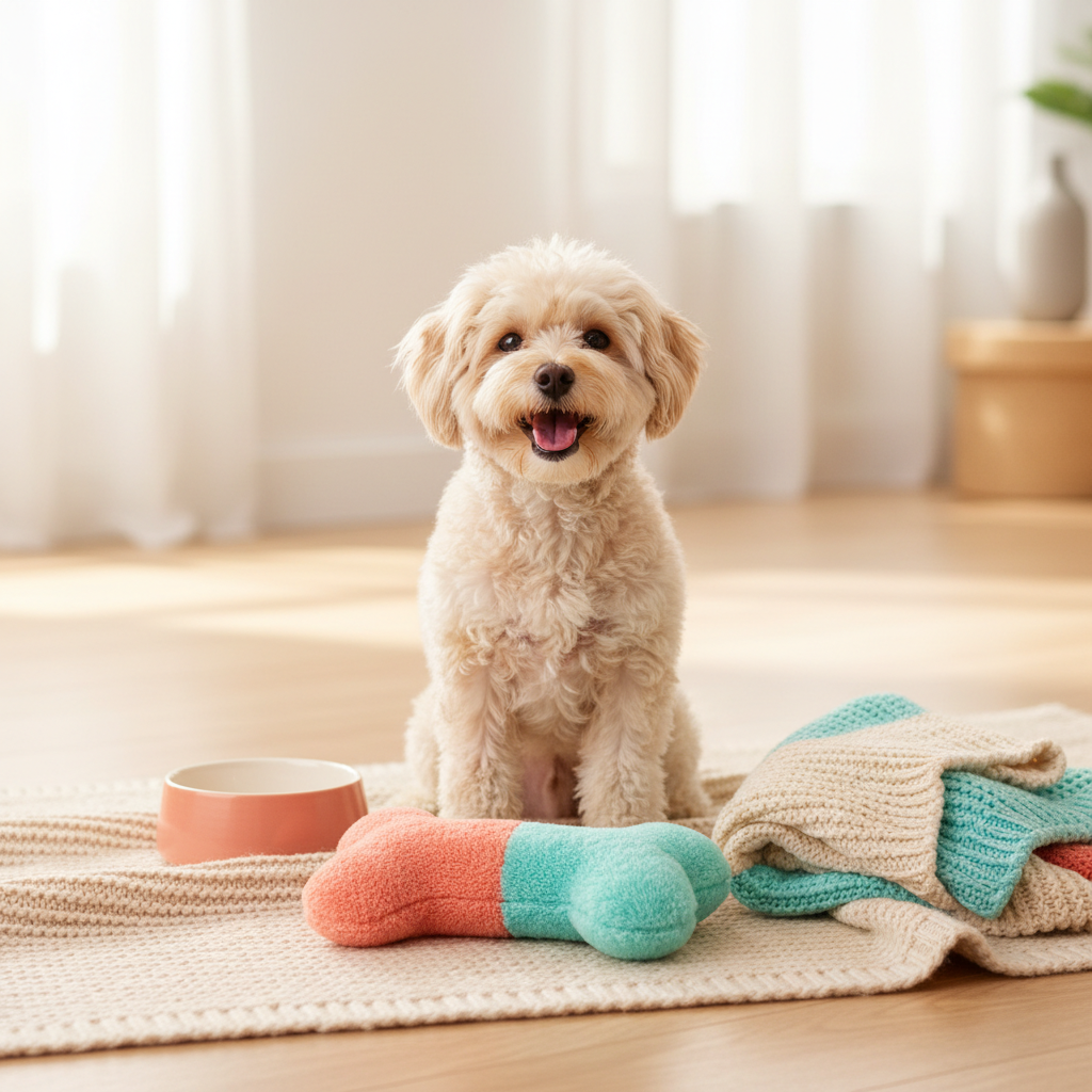 Compagnon heureux entouré d'accessoires Pawwillow
